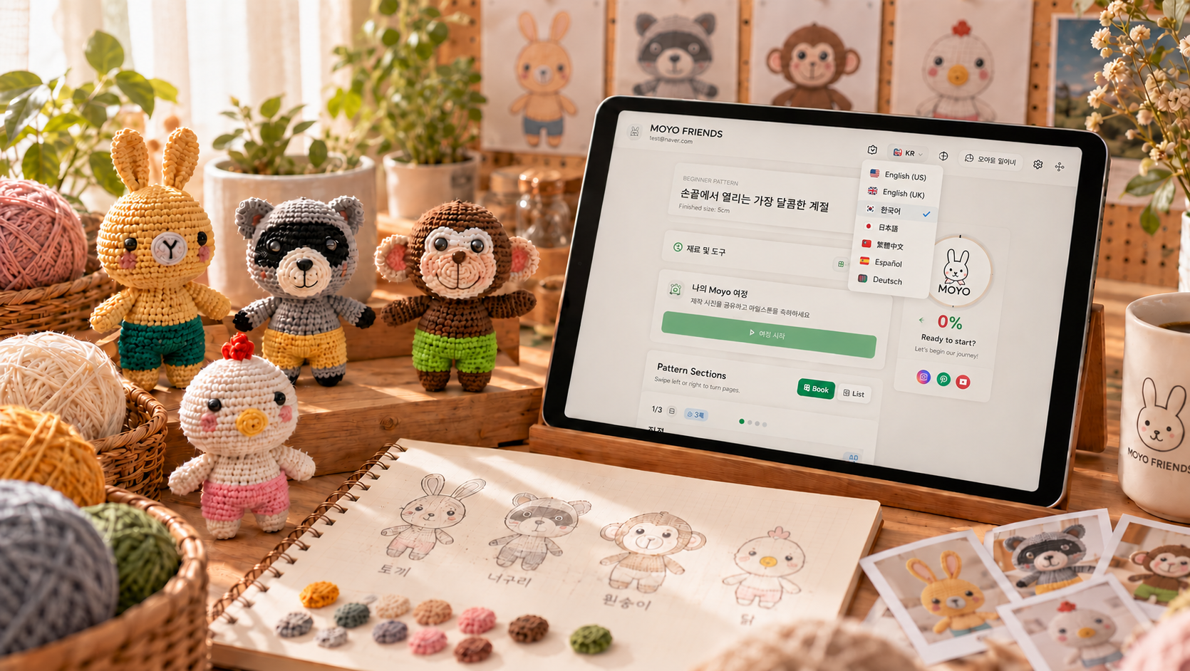 코바늘 인형 만들기와 도안을 준비하는 모습